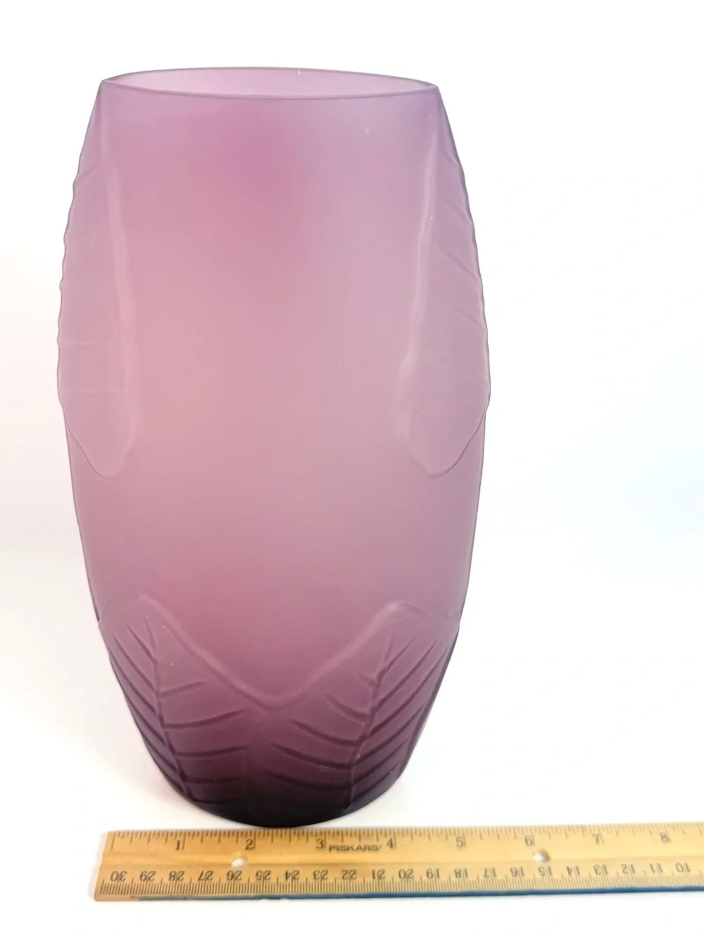 Vintage Art Deco Amethyst Purple Satin Glass 10” Botanical Vase 1940's - Picture 16 of 16